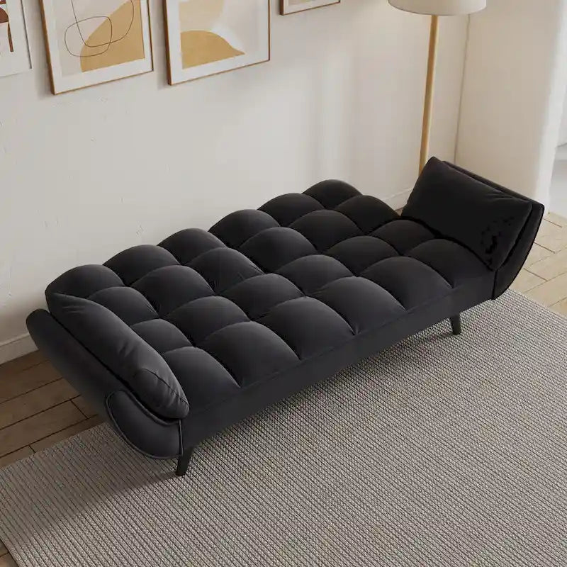57 Sofa Bed,Polyester Blend Comfy Futon Couch Bed with 2 Square Pillows, Convertible Sleeper Sofa with Adjustable Backrest