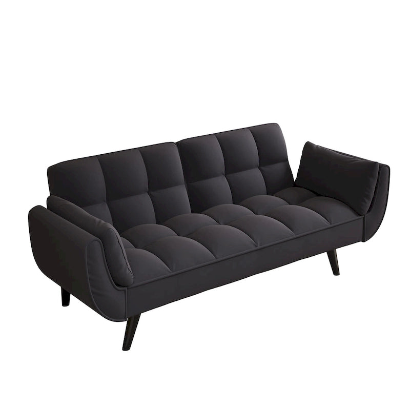 57 Sofa Bed,Polyester Blend Comfy Futon Couch Bed with 2 Square Pillows, Convertible Sleeper Sofa with Adjustable Backrest