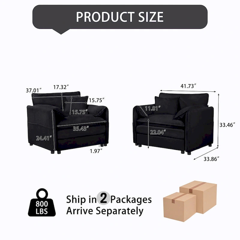 Chenille Accent Sofa Chair with Oversized Armchairs and 29.92 Deep Seats (800lb Capacity)