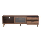 Modern TV Stand for 75+ TV, TV Console with 2 Glass Doors, Entertainment Center with 2 Drawers & Storage Cabinet