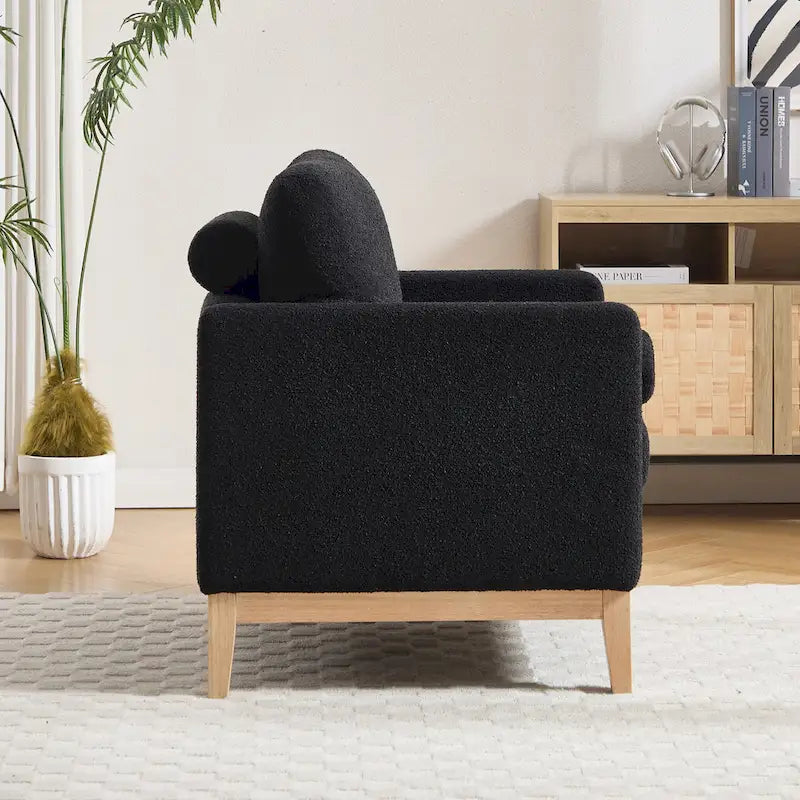 35.4W Modern Reading Chair,Upholstered Accent Chair with Pillows and Wood Legs