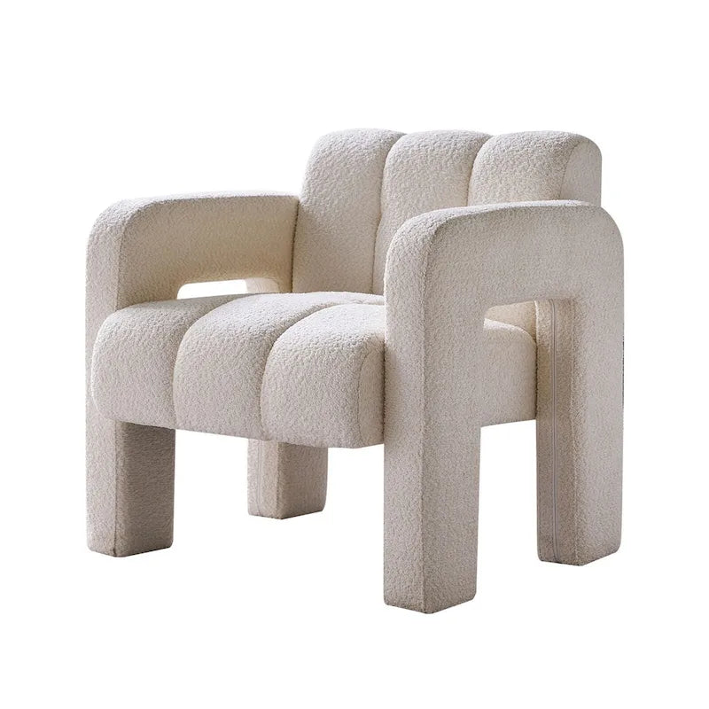Upholstered Accent Chair 31.10 Wide Boucle Modern Accent Chair Side Chair Comfy Wide Armchair For Bedroom, Living Room