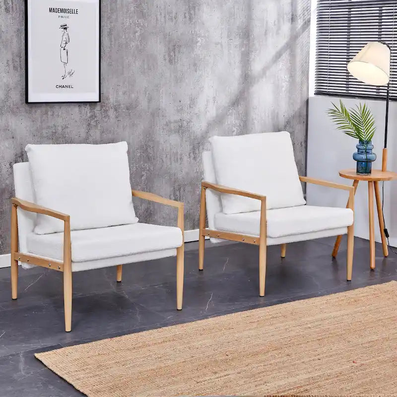 White 28.74 Upholstered Arm Chair with Metal Frame