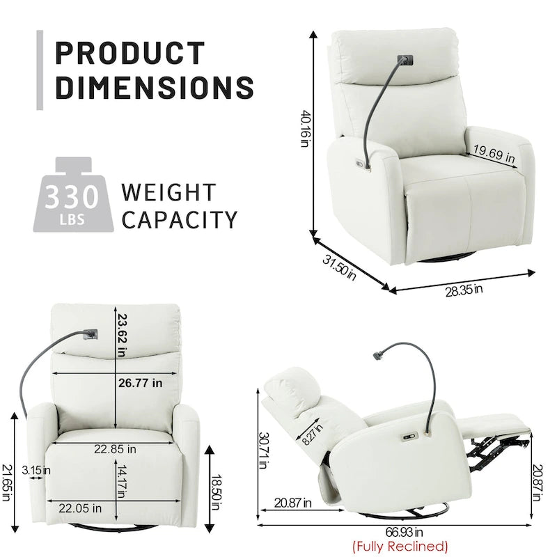 Electric Power Recliner Chair with 270 Swivel, USB Ports and Adjustable Footrest for Living Room & Nursery