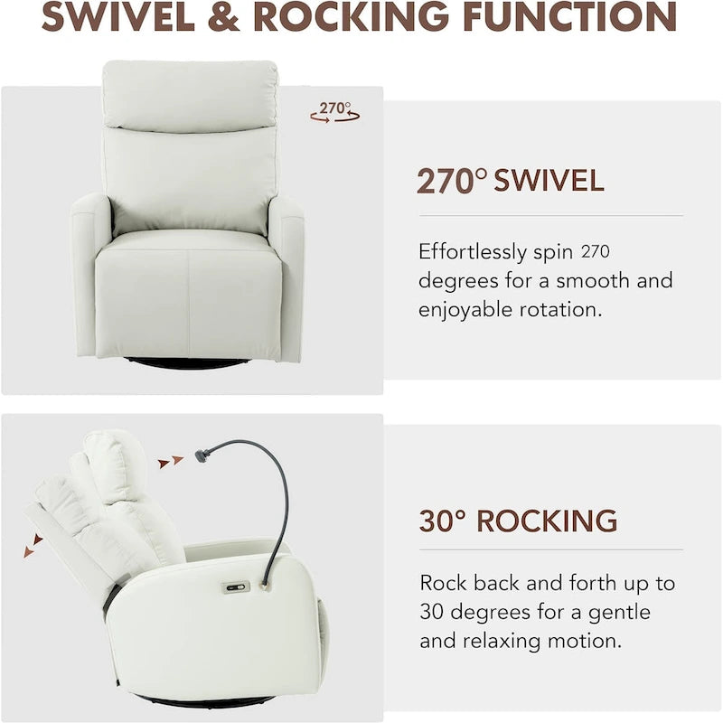 Electric Power Recliner Chair with 270 Swivel, USB Ports and Adjustable Footrest for Living Room & Nursery