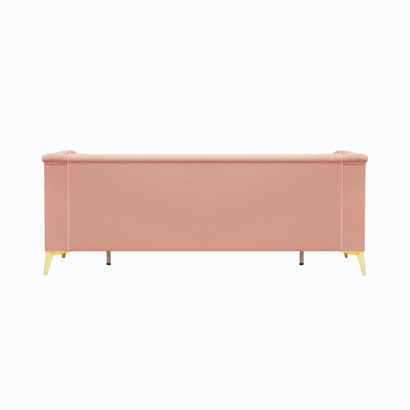 82 Velvet 3 Seater Chesterfield Sofa Couch with Gold Metal Legs, High Rebound Sponge and Removable Cushions