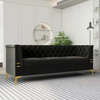 82 Velvet 3 Seater Chesterfield Sofa Couch with Gold Metal Legs, High Rebound Sponge and Removable Cushions