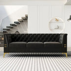 82 Velvet 3 Seater Chesterfield Sofa Couch with Gold Metal Legs, High Rebound Sponge and Removable Cushions