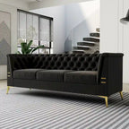 82 Velvet 3 Seater Chesterfield Sofa Couch with Gold Metal Legs, High Rebound Sponge and Removable Cushions