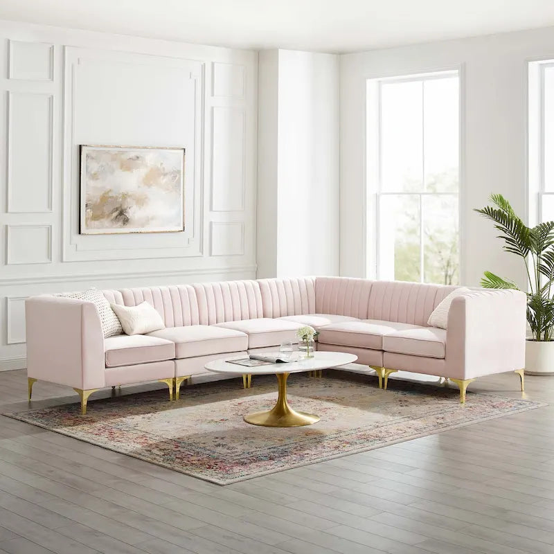 Channel Tufted Performance Velvet Sectional Sofa