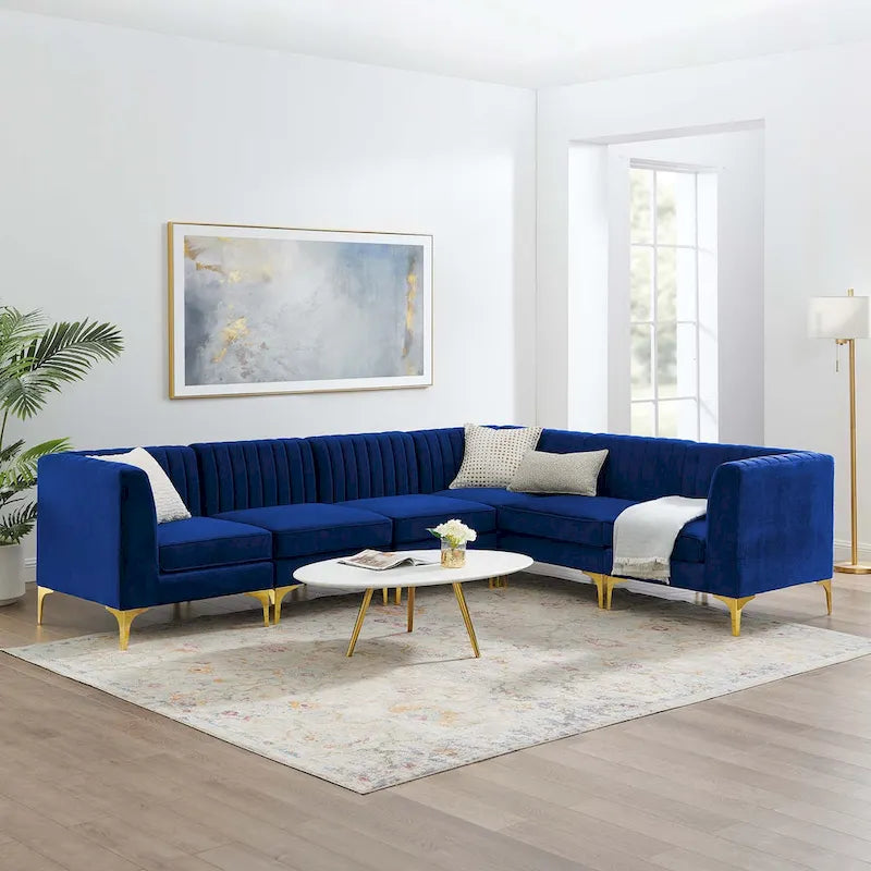 Channel Tufted Performance Velvet Sectional Sofa