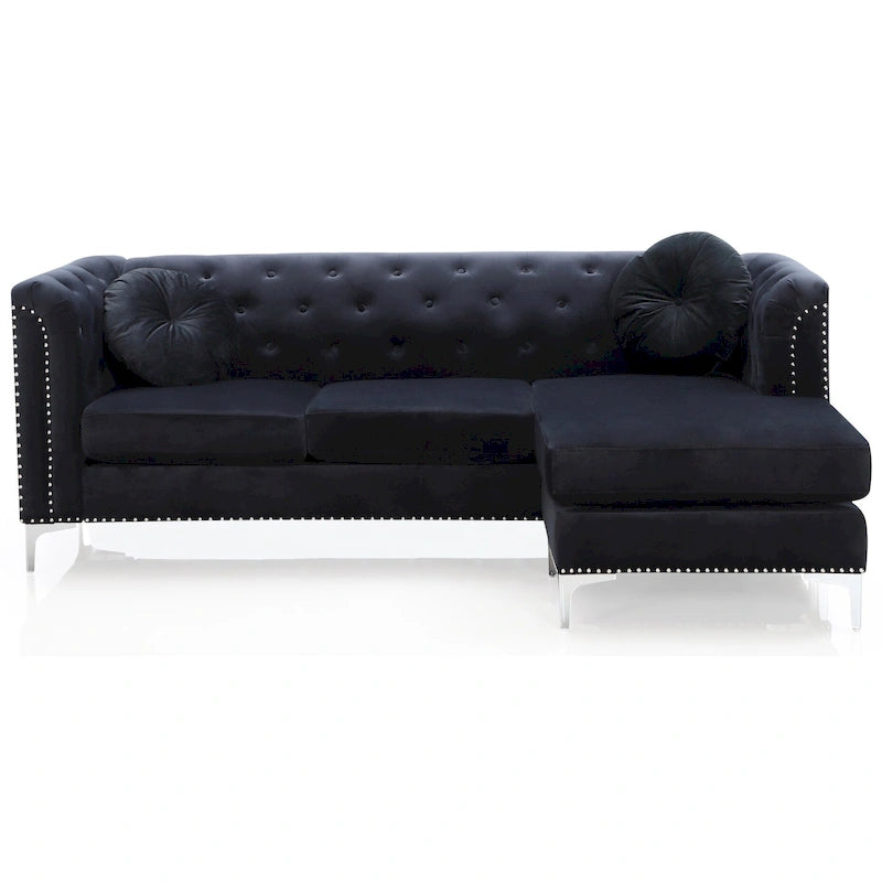 83 in. Tufted Velvet Sectional with 2-Throw Pillow - 83L x 58W x 31H