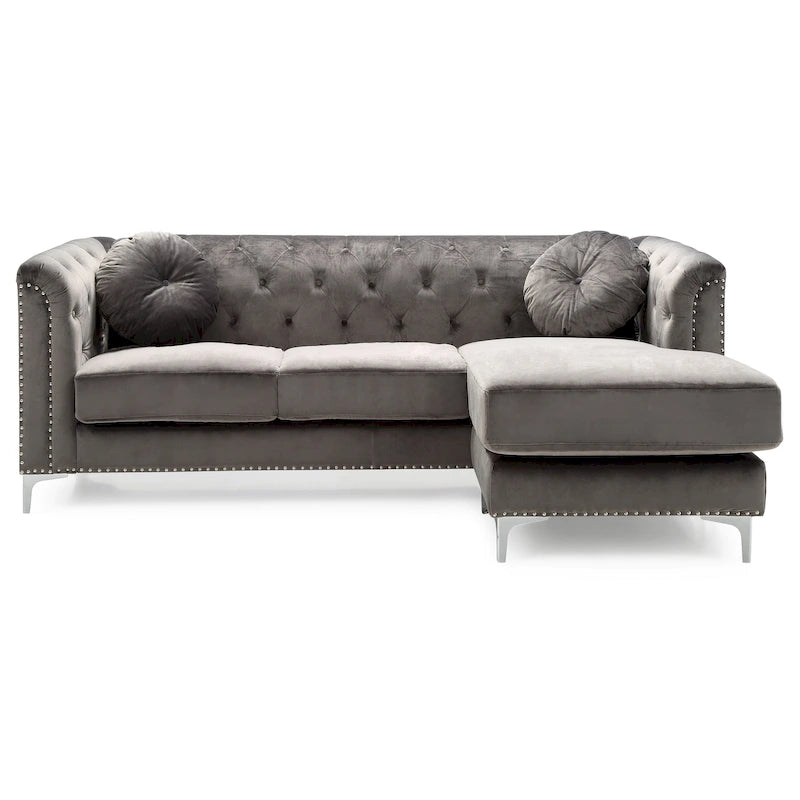 83 in. Tufted Velvet Sectional with 2-Throw Pillow - 83L x 58W x 31H
