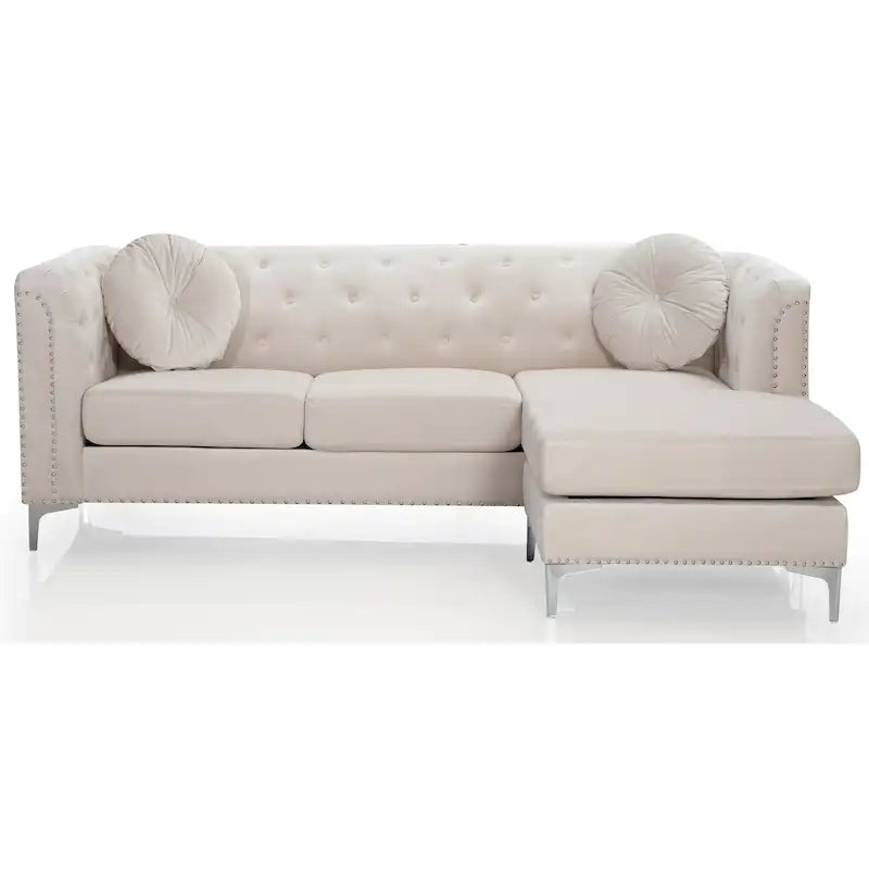 83 in. Tufted Velvet Sectional with 2-Throw Pillow - 83L x 58W x 31H