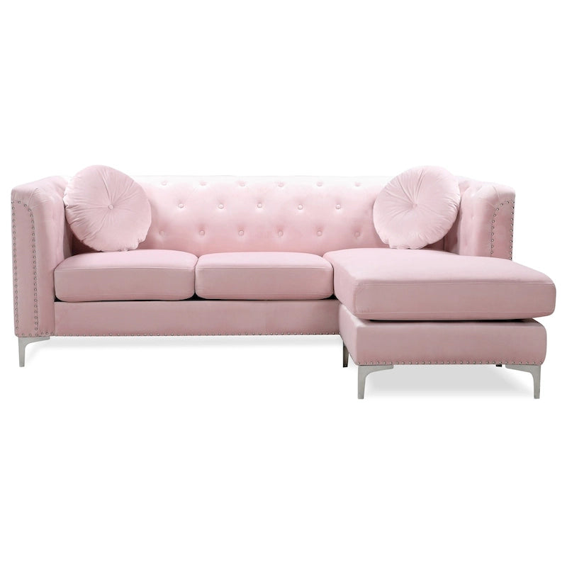 83 in. Tufted Velvet Sectional with 2-Throw Pillow - 83L x 58W x 31H