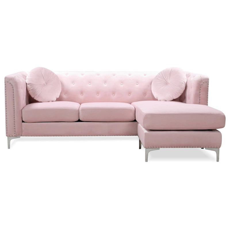 Pompano 83 in. Tufted Velvet Sectional with 2-Throw Pillow - 83L x 58W x 31H