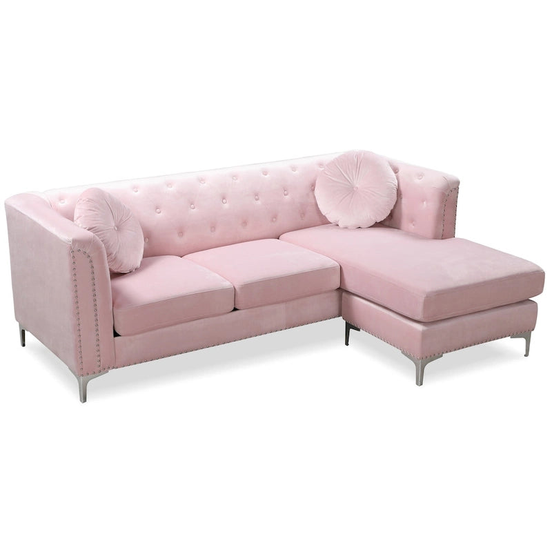 83 in. Tufted Velvet Sectional with 2-Throw Pillow - 83L x 58W x 31H