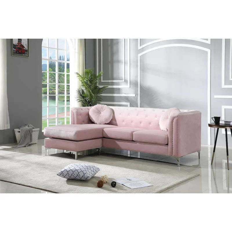 83 in. Tufted Velvet Sectional with 2-Throw Pillow - 83L x 58W x 31H