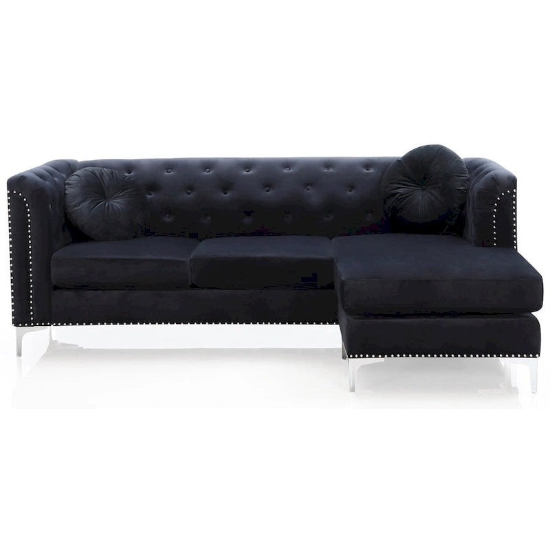 83 in. Tufted Velvet Sectional with 2-Throw Pillow - 83L x 58W x 31H