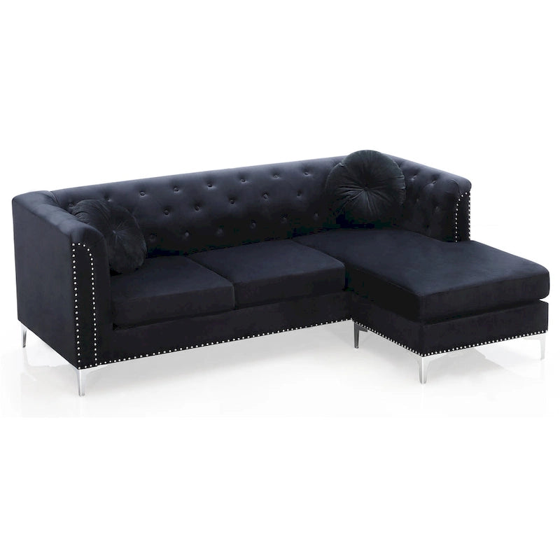83 in. Tufted Velvet Sectional with 2-Throw Pillow - 83L x 58W x 31H