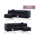 83 in. Tufted Velvet Sectional with 2-Throw Pillow - 83L x 58W x 31H