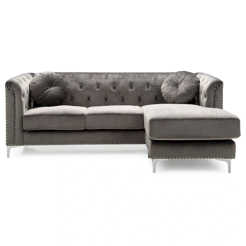 83 in. Tufted Velvet Sectional with 2-Throw Pillow - 83L x 58W x 31H