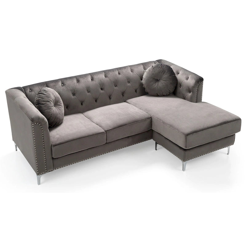 83 in. Tufted Velvet Sectional with 2-Throw Pillow - 83L x 58W x 31H