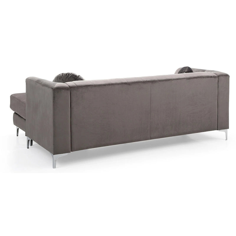83 in. Tufted Velvet Sectional with 2-Throw Pillow - 83L x 58W x 31H