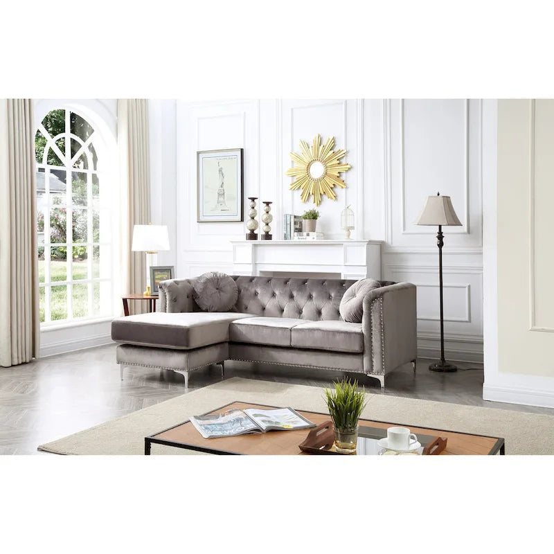 83 in. Tufted Velvet Sectional with 2-Throw Pillow - 83L x 58W x 31H