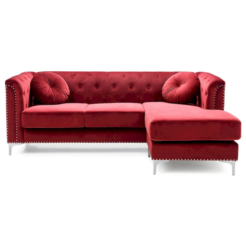 83 in. Tufted Velvet Sectional with 2-Throw Pillow - 83L x 58W x 31H