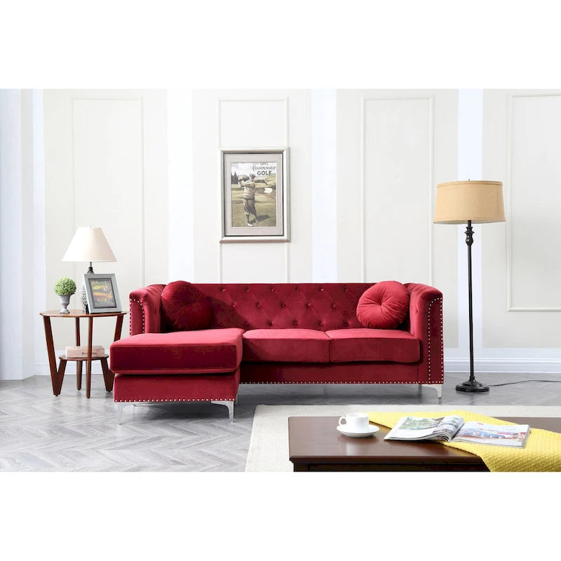 83 in. Tufted Velvet Sectional with 2-Throw Pillow - 83L x 58W x 31H