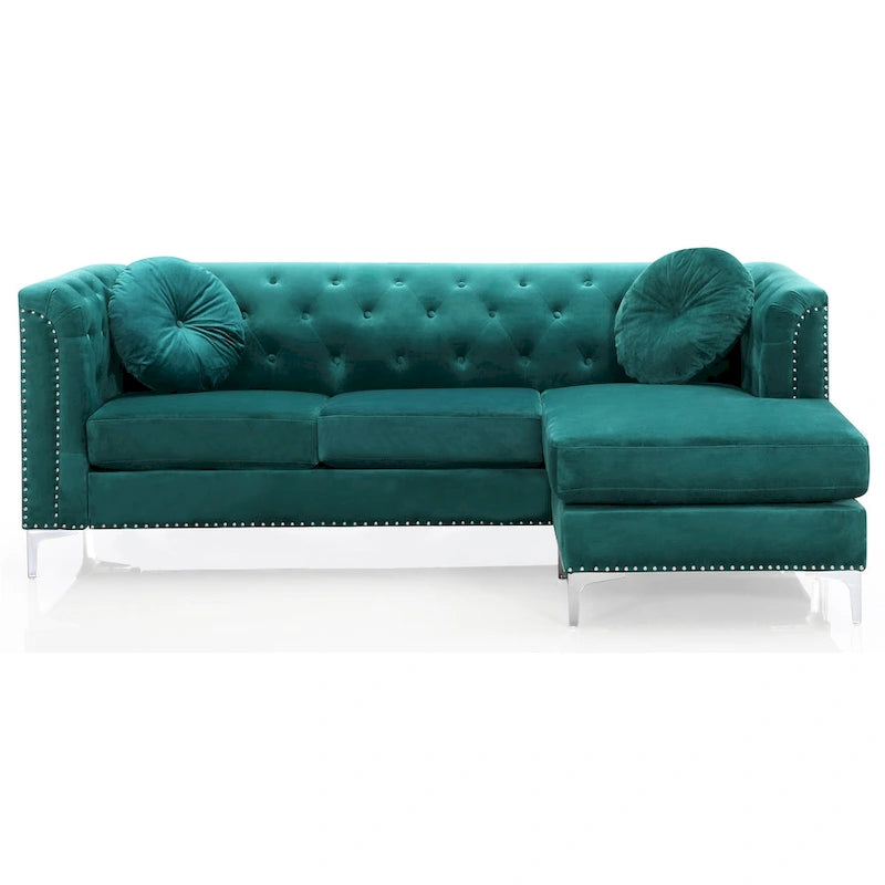 83 in. Tufted Velvet Sectional with 2-Throw Pillow - 83L x 58W x 31H