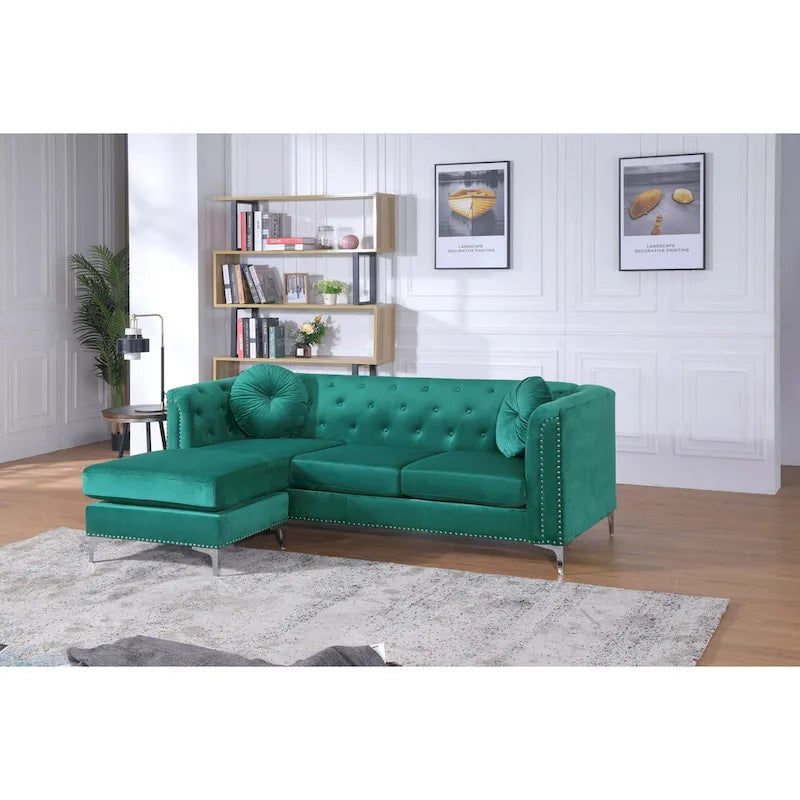 83 in. Tufted Velvet Sectional with 2-Throw Pillow - 83L x 58W x 31H