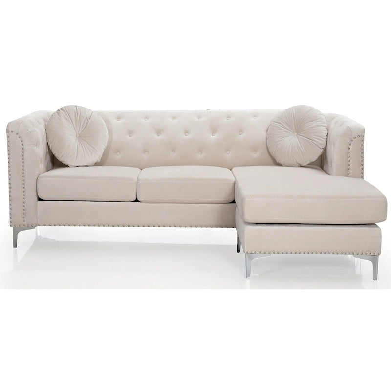 83 in. Tufted Velvet Sectional with 2-Throw Pillow - 83L x 58W x 31H
