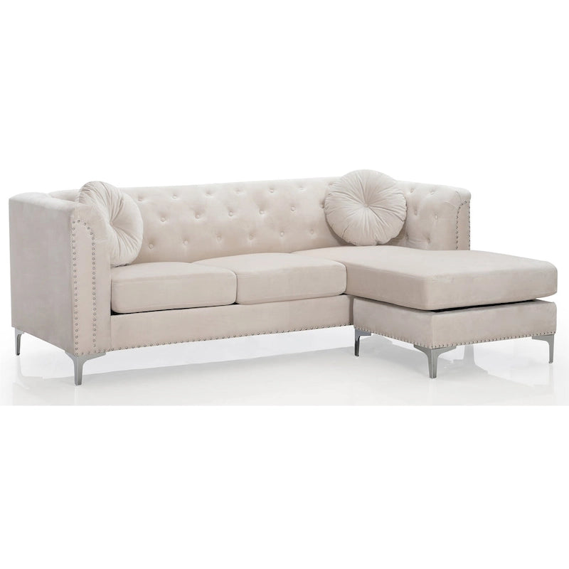 83 in. Tufted Velvet Sectional with 2-Throw Pillow - 83L x 58W x 31H