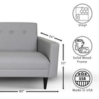 Mid Century Modern 3 Seater Sofa Faux Leather Solid Wood Frame Upholstered