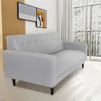 Mid Century Modern 3 Seater Sofa Faux Leather Solid Wood Frame Upholstered
