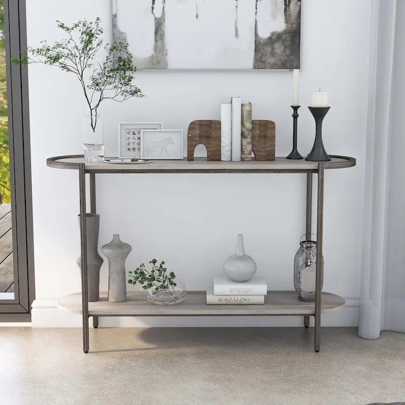 Light Grey 49-inch Steel 1-Shelf Sofa Table