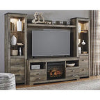 Brown Entertainment Center with Electric Fireplace - 104.5W x 20.75D x 73.25H
