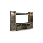 Brown Entertainment Center with Electric Fireplace - 104.5W x 20.75D x 73.25H