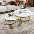 Modern Round Nesting Coffee Table with Marbling Top Design and Gold Base
