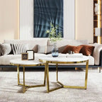 Modern Round Nesting Coffee Table with Marbling Top Design and Gold Base