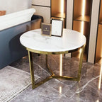 Modern Round Nesting Coffee Table with Marbling Top Design and Gold Base