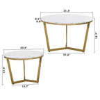 Modern Round Nesting Coffee Table with Marbling Top Design and Gold Base