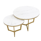 Modern Round Nesting Coffee Table with Marbling Top Design and Gold Base
