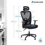 High Back Mesh Office Chair Adjustable Headrest, Armrest, Rolling Swivel Reclining Chair