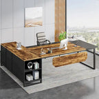 70.8 Executive Desk with 55 File Cabinet, Large L-Shaped Office Computer Desk with Storage Shelves and Cabinet