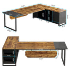 70.8 Executive Desk with 55 File Cabinet, Large L-Shaped Office Computer Desk with Storage Shelves and Cabinet