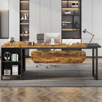 70.8 Executive Desk with 55 File Cabinet, Large L-Shaped Office Computer Desk with Storage Shelves and Cabinet