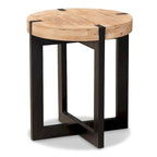 Natural Brown Finished Wood and Black Finished Metal End Table